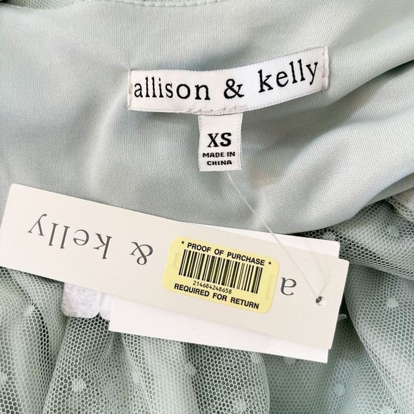 Allison & Kelly NWT Junior XS Pastel Green Ruffled Pokadot Dress with Ruffle Tri - Picture 10 of 11